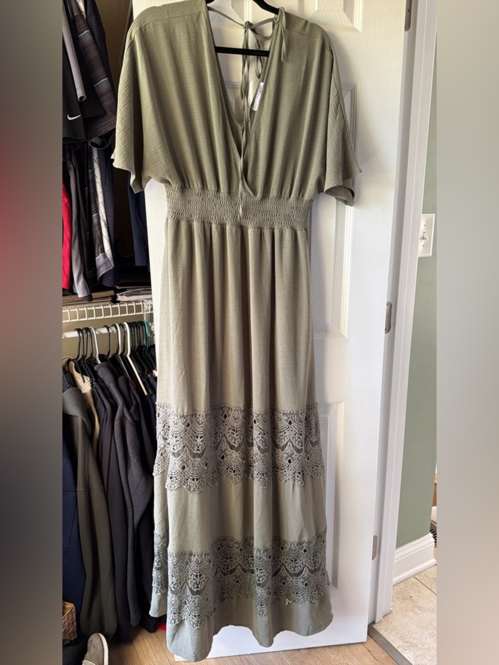 Baltic Born Olive Green Lace-Panel Maxi Dress